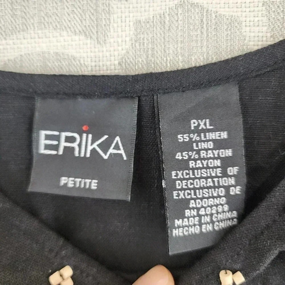 Erika Linen Blend Beaded Floral Black Crop Tank Top PXL - Picture 7 of 8